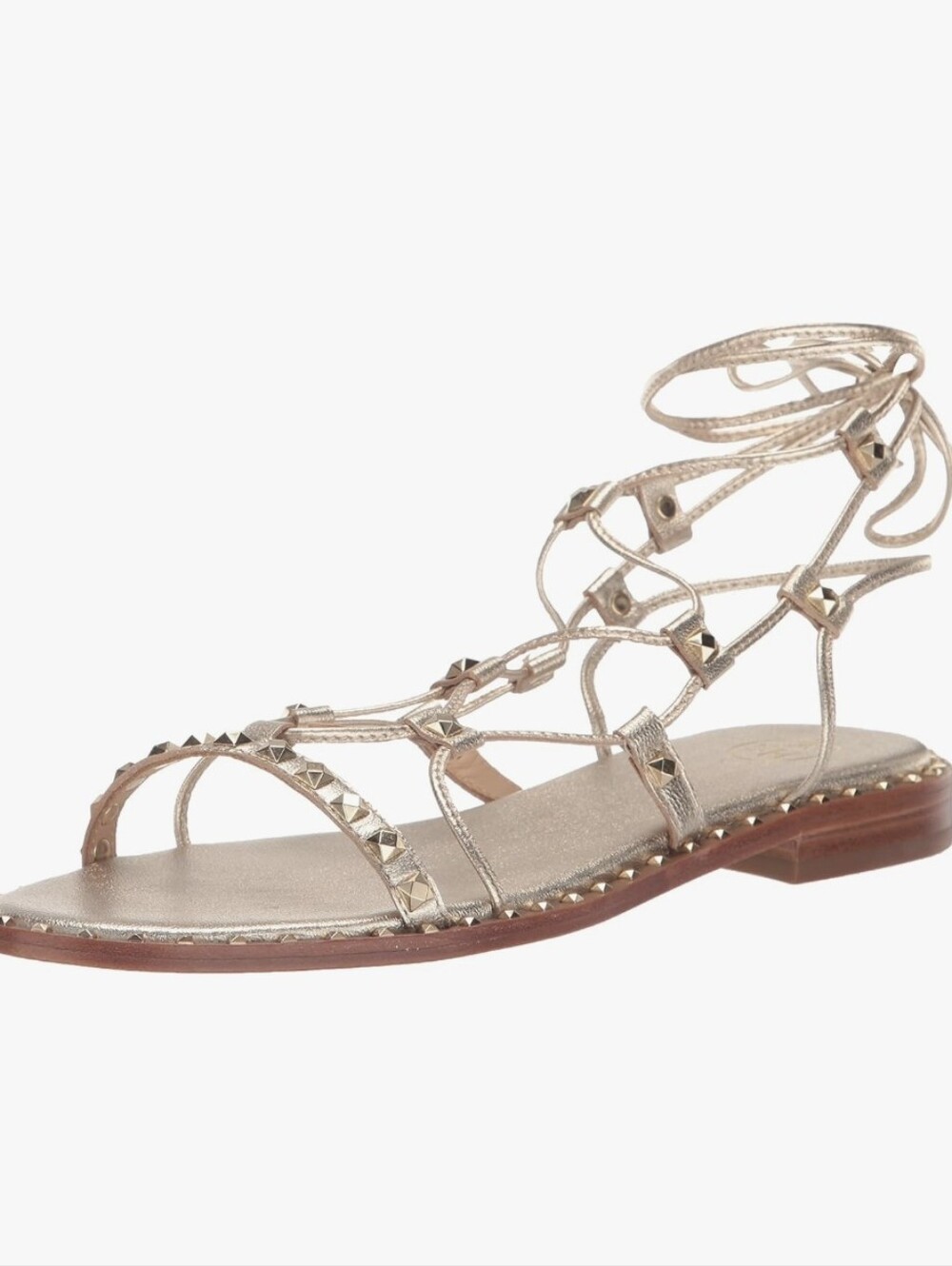 ASH Leather Gold Lace-Up Gladiator Sandals with Stud Detail